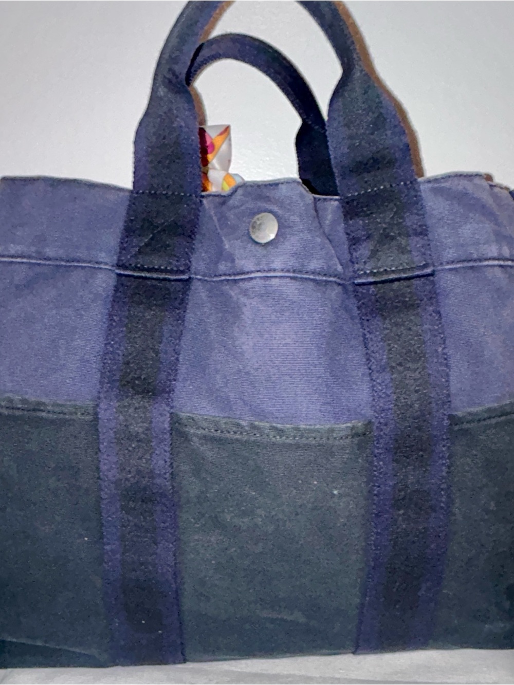 Authentic Hermès Fourre Tout MM Tote, Navy and Black Canvas. Hermes Twilly - Picture 7 of 11